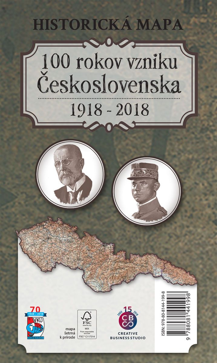 Historická mapa 100 rokov vzniku Československa - Skladaná verzia