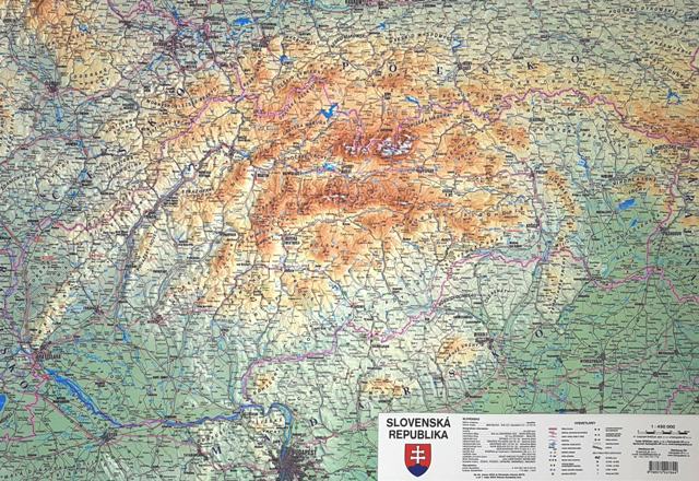 Nástenná mapa Slovensko 3D reliéfna plastová 